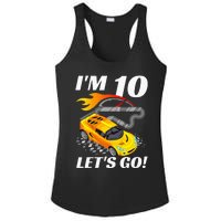 Kids 10 Year Old 10th Racing Racecar Birthday Party Ladies PosiCharge Competitor Racerback Tank