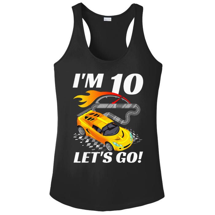 Kids 10 Year Old 10th Racing Racecar Birthday Party Ladies PosiCharge Competitor Racerback Tank