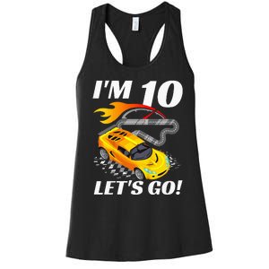 Kids 10 Year Old 10th Racing Racecar Birthday Party Women's Racerback Tank