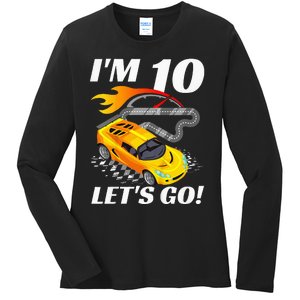 Kids 10 Year Old 10th Racing Racecar Birthday Party Ladies Long Sleeve Shirt