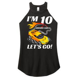 Kids 10 Year Old 10th Racing Racecar Birthday Party Women's Perfect Tri Rocker Tank