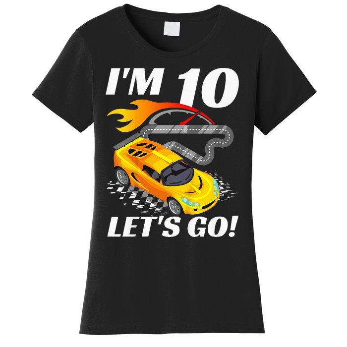 Kids 10 Year Old 10th Racing Racecar Birthday Party Women's T-Shirt