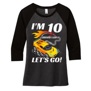 Kids 10 Year Old 10th Racing Racecar Birthday Party Women's Tri-Blend 3/4-Sleeve Raglan Shirt