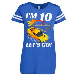 Kids 10 Year Old 10th Racing Racecar Birthday Party Enza Ladies Jersey Football T-Shirt