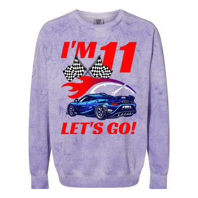 Kids 11 Year Old 11th Racing Racecar Birthday Party Colorblast Crewneck Sweatshirt