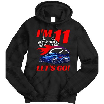 Kids 11 Year Old 11th Racing Racecar Birthday Party Tie Dye Hoodie