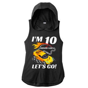 Kids 10 Year Old 10th Racing Racecar Birthday Party Ladies PosiCharge Tri-Blend Wicking Draft Hoodie Tank