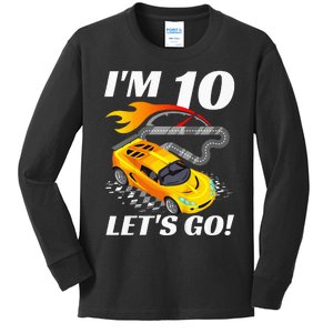 Kids 10 Year Old 10th Racing Racecar Birthday Party Kids Long Sleeve Shirt