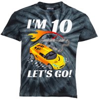 Kids 10 Year Old 10th Racing Racecar Birthday Party Kids Tie-Dye T-Shirt