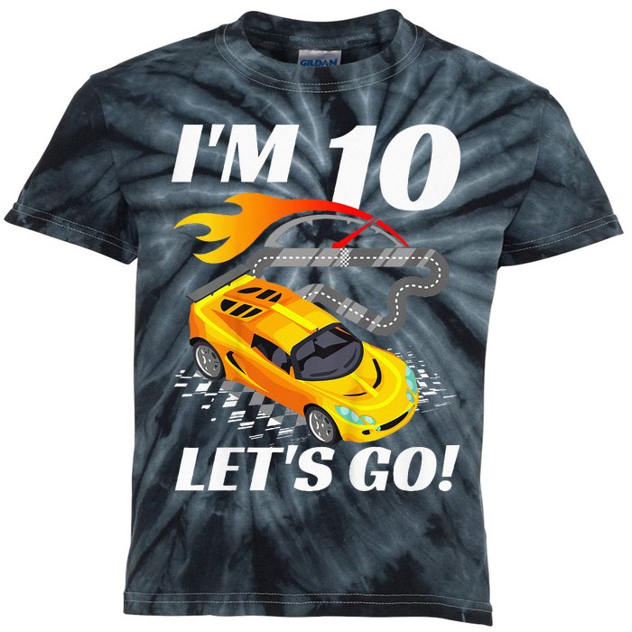 Kids 10 Year Old 10th Racing Racecar Birthday Party Kids Tie-Dye T-Shirt