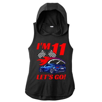 Kids 11 Year Old 11th Racing Racecar Birthday Party Ladies PosiCharge Tri-Blend Wicking Draft Hoodie Tank