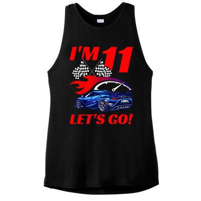 Kids 11 Year Old 11th Racing Racecar Birthday Party Ladies PosiCharge Tri-Blend Wicking Tank