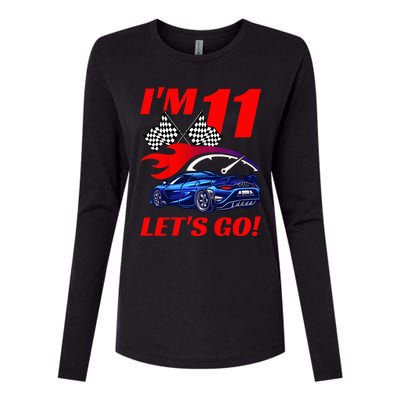 Kids 11 Year Old 11th Racing Racecar Birthday Party Womens Cotton Relaxed Long Sleeve T-Shirt