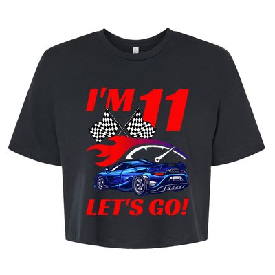 Kids 11 Year Old 11th Racing Racecar Birthday Party Bella+Canvas Jersey Crop Tee