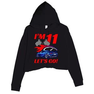 Kids 11 Year Old 11th Racing Racecar Birthday Party Crop Fleece Hoodie