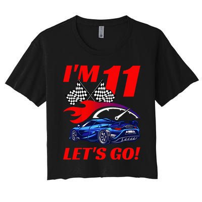 Kids 11 Year Old 11th Racing Racecar Birthday Party Women's Crop Top Tee