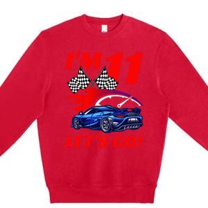 Kids 11 Year Old 11th Racing Racecar Birthday Party Premium Crewneck Sweatshirt