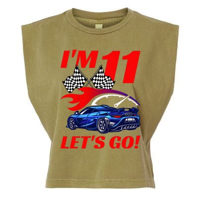 Kids 11 Year Old 11th Racing Racecar Birthday Party Garment-Dyed Women's Muscle Tee