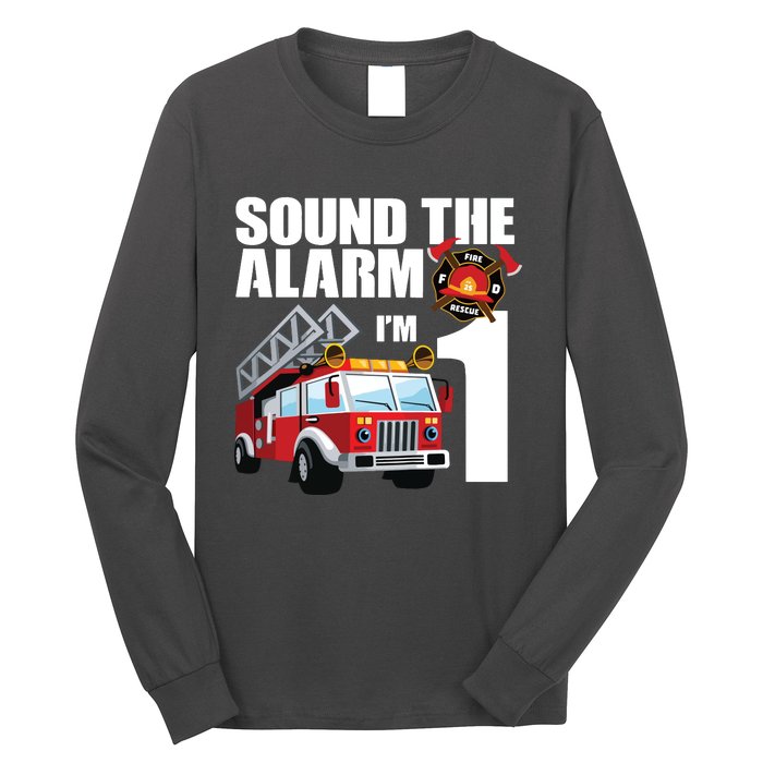 Kids 1 Year Old Firefighter Birthday Fire Truck Engine 1st Gift Long Sleeve Shirt