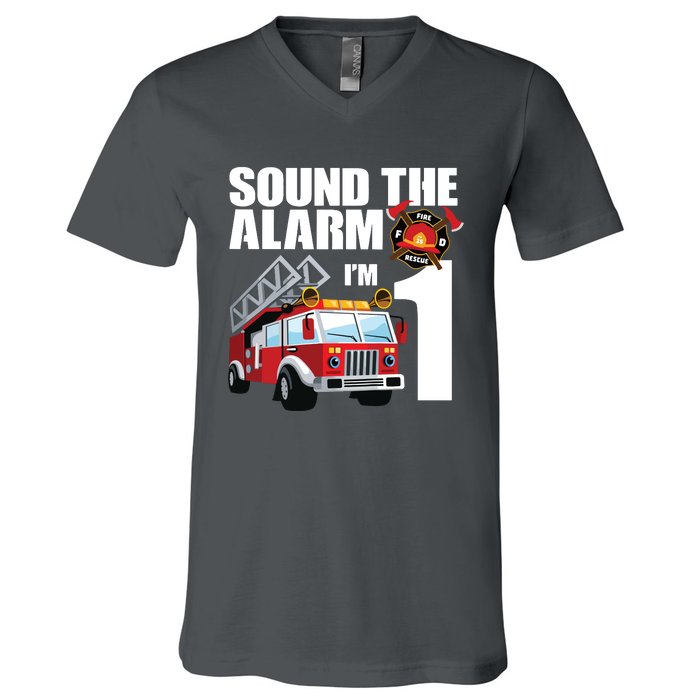 Kids 1 Year Old Firefighter Birthday Fire Truck Engine 1st Gift V-Neck T-Shirt