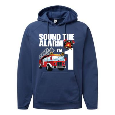 Kids 1 Year Old Firefighter Birthday Fire Truck Engine 1st Gift Performance Fleece Hoodie