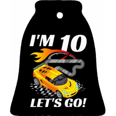 Kids 10 Year Old 10th Racing Racecar Birthday Party Ceramic Bell Ornament