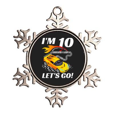 Kids 10 Year Old 10th Racing Racecar Birthday Party Metallic Star Ornament