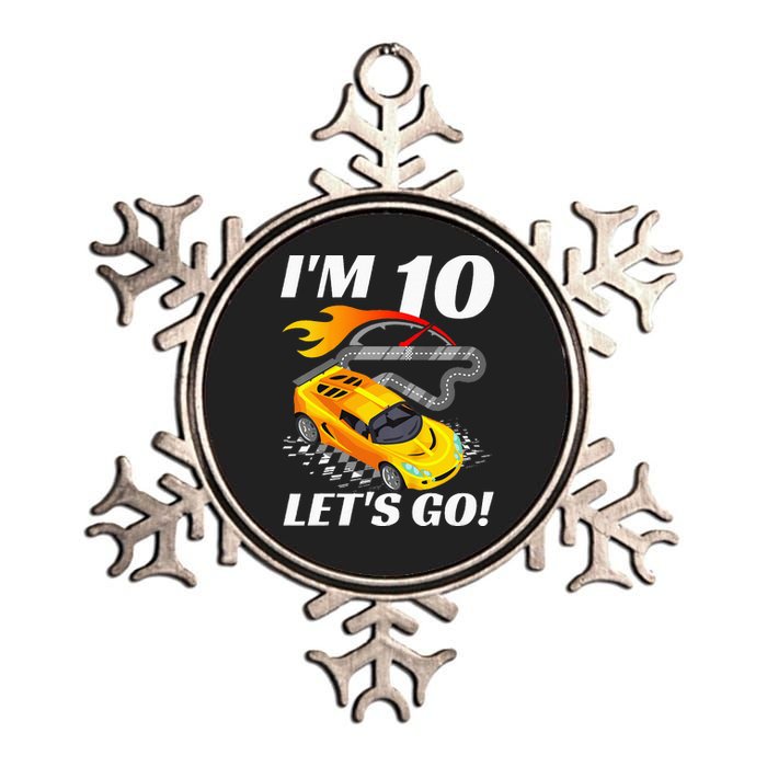 Kids 10 Year Old 10th Racing Racecar Birthday Party Metallic Star Ornament