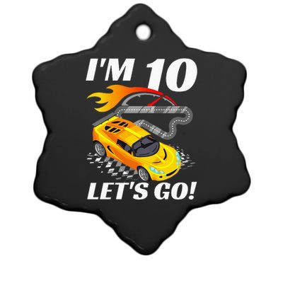 Kids 10 Year Old 10th Racing Racecar Birthday Party Ceramic Star Ornament