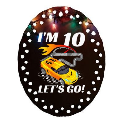 Kids 10 Year Old 10th Racing Racecar Birthday Party Ceramic Oval Ornament