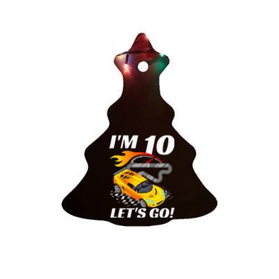 Kids 10 Year Old 10th Racing Racecar Birthday Party Ceramic Tree Ornament