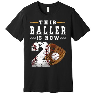 Kids 2nd Birthday Party Baseball Boy Two Year Old Baseball Player Premium T-Shirt