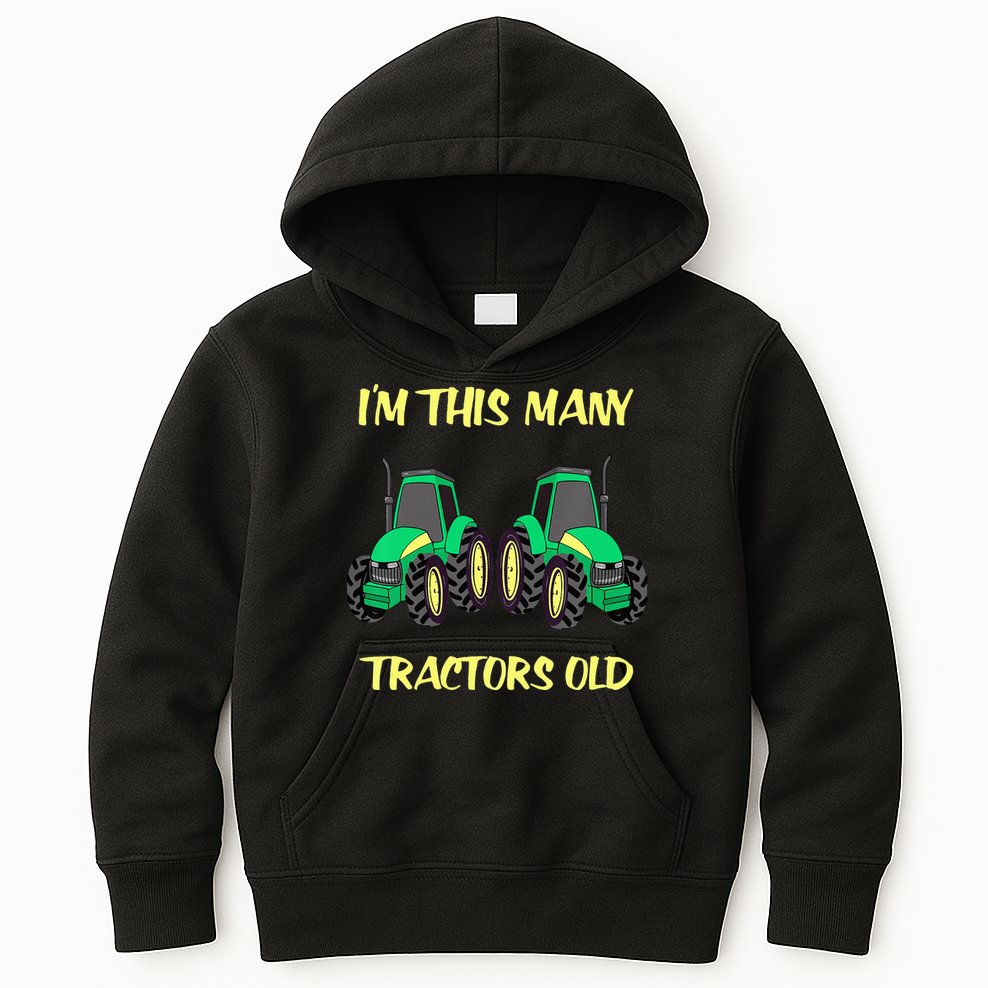 Kids 2 Birthday Tractor Im This Many Tractors Old Kids Hoodie