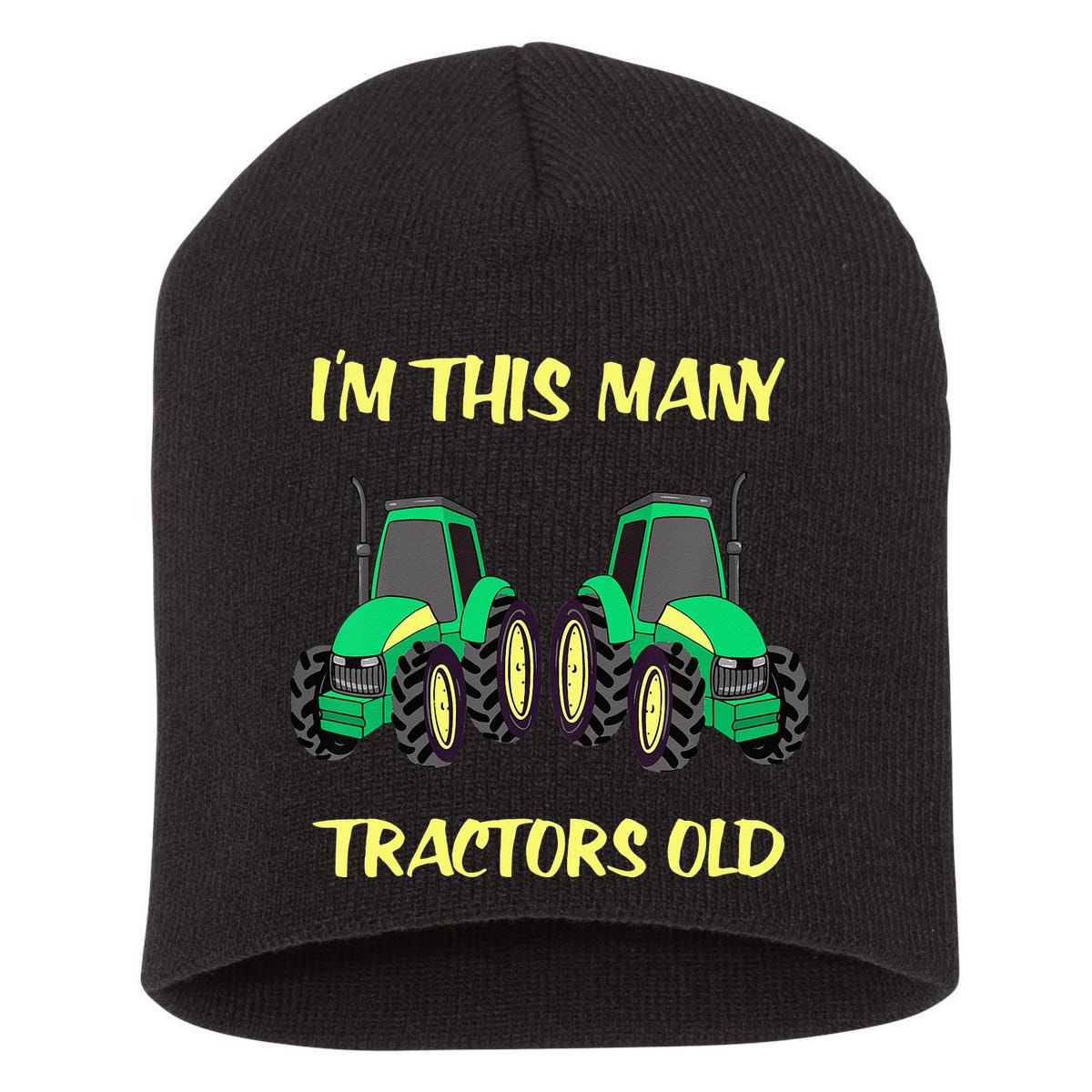 Kids 2 Birthday Tractor Im This Many Tractors Old Short Acrylic Beanie