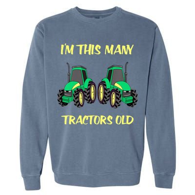 Kids 2 Birthday Tractor Im This Many Tractors Old Garment-Dyed Sweatshirt