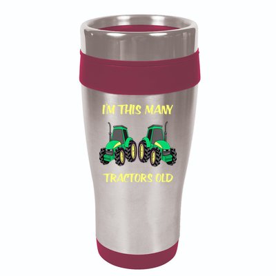 Kids 2 Birthday Tractor Im This Many Tractors Old 16oz Travel Tumbler