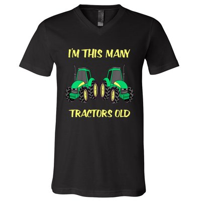 Kids 2 Birthday Tractor Im This Many Tractors Old V-Neck T-Shirt