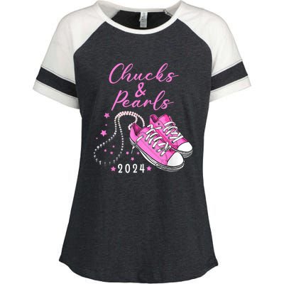 Kamala 2024 Chucks And Pearls Enza Ladies Jersey Colorblock Tee