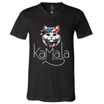 Kamalaharris 2024 Cat Lettering Positive Minimalist V-Neck T-Shirt