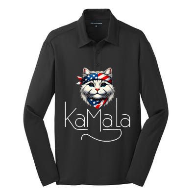 Kamalaharris 2024 Cat Lettering Positive Minimalist Silk Touch Performance Long Sleeve Polo