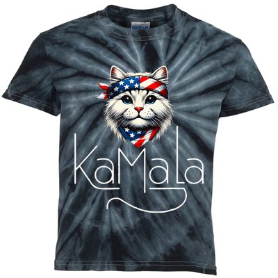 Kamalaharris 2024 Cat Lettering Positive Minimalist Kids Tie-Dye T-Shirt