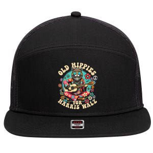 Kamala 2024 Cat Hippie Old Hippies For Harris Waltz 2024 7 Panel Mesh Trucker Snapback Hat