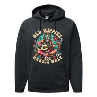 Kamala 2024 Cat Hippie Old Hippies For Harris Waltz 2024 Performance Fleece Hoodie