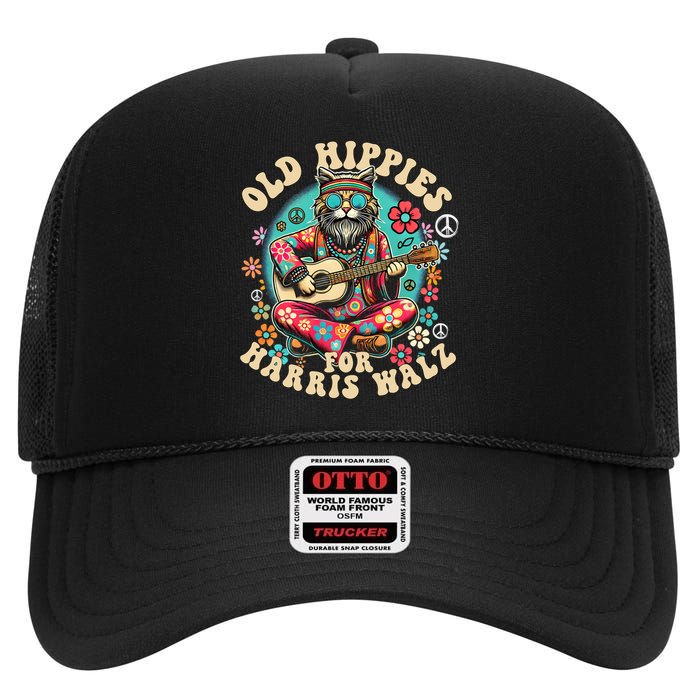 Kamala 2024 Cat Hippie Old Hippies For Harris Waltz 2024 High Crown Mesh Back Trucker Hat