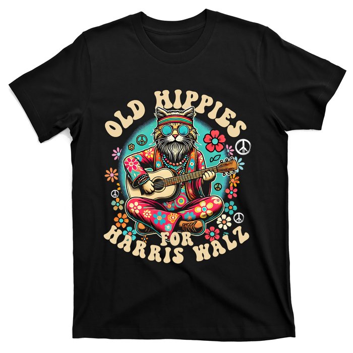 Kamala 2024 Cat Hippie Old Hippies For Harris Waltz 2024 T-Shirt