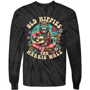 Kamala 2024 Cat Hippie Old Hippies For Harris Waltz 2024 Tie-Dye Long Sleeve Shirt