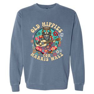 Kamala 2024 Cat Hippie Old Hippies For Harris Waltz 2024 Garment-Dyed Sweatshirt