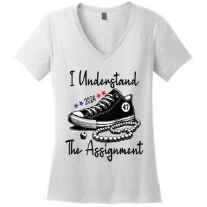 Kamala 2024 I Understand The Assignment Chucks And Pearls Women's V-Neck T-Shirt