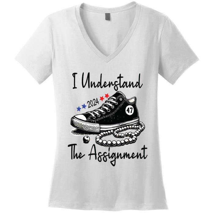 Kamala 2024 I Understand The Assignment Chucks And Pearls Women's V-Neck T-Shirt