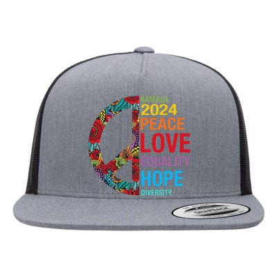 Kamala 2024 Peace Love Equality Hope Diversity Flat Bill Trucker Hat